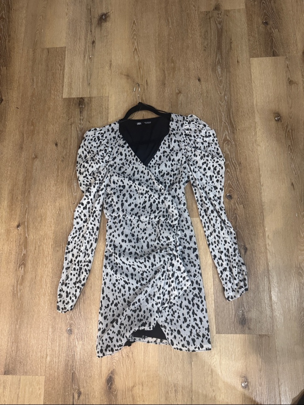 Zara Black and White Long Sleeve Printed Wrap Dress